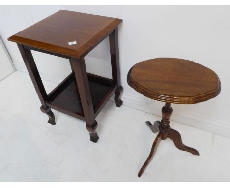 A square-topped mahogany occasional table with undertier and shaped cabriole legs (40cm) together with a mahogany tripod wine