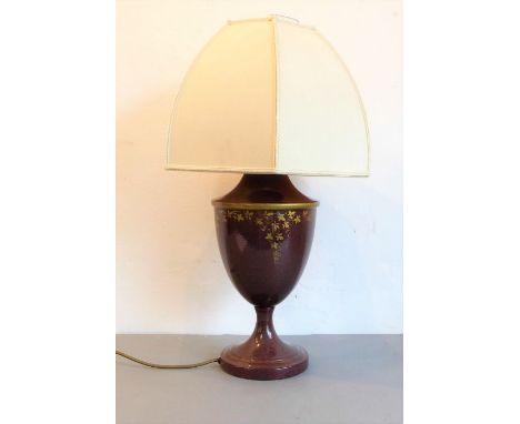 A painted and gilded Toleware table lamp and shade of late 18th century and neo-classical inspiration
