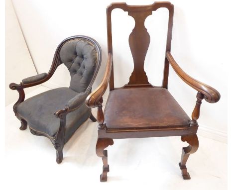 A fine and large early 20th century walnut armchair in late 17th century style; the vase-shaped splat above a drop-in seat an