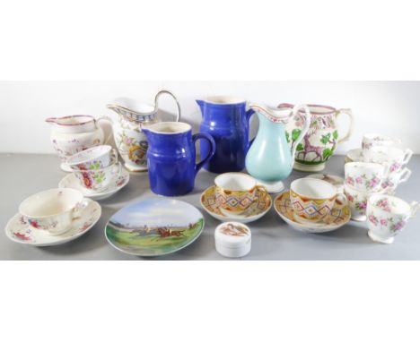 A selection of 19th and 20th century ceramics. To include jugs, cups and saucers,&nbsp;a mid-19th century Pratware-style piec