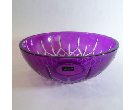 A fine flash-cut Galway lead crystal fruit bowl of amethyst colour (labelled) (25.5cm diameter)