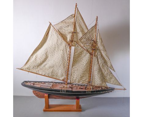 A scale model of an early 20th century two-mast yacht (approx 113cm in length and 48cm high)