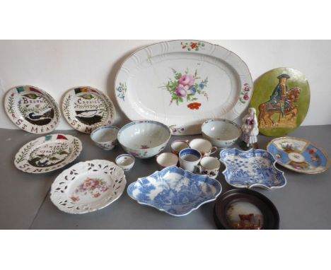 An interesting selection of 18th / 19th century ceramics including Chinese porcelain. To include plates, bowls, cups (one ear