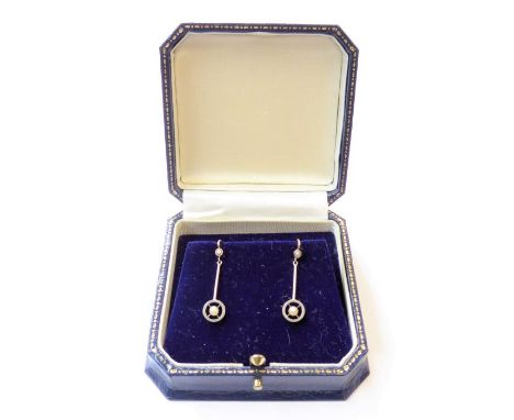 A pair of two-colour gold and pearl earrings