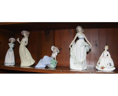 Four Nao figures and a Doulton figure