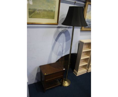 Oak sewing box and a standard lamp