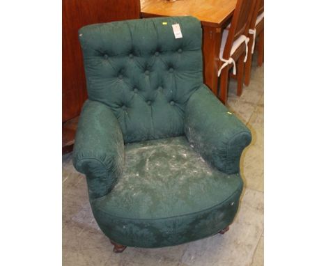 Green button back deep easy armchair
