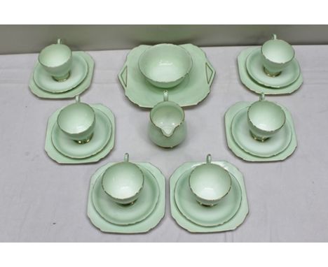 A SHELLEY PART TEA SERVICE, pale green with gilt highlights, together with a quantity of AYNSLEY TEA WARE 