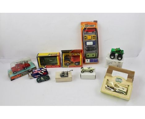 A "DINKY" JOHNSON 2-TON DUMPER, in original box, together with a Land Rover Fire Appliance, "Convoy" Army Truck and other die