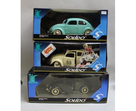 THREE SOLIDO PRESTIGE DIE-CAST METAL MODELS OF VW BEETLES, 2 of no.8016 Coccinelli Berline and another VW Beetle Disney Herbi