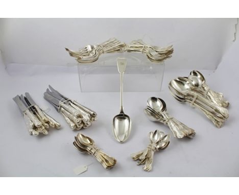A SERVICE OF EPNS KINGS PATTERN FLATWARE AND CUTLERY, each having stainless steel blade by "The Silver Gallery" comprising; 1