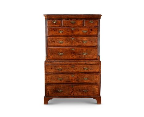 A George II burr walnut and feather banded chest on chest, circa 1740, 182.5cm high, 117cm wide, 55cm deep A related example 