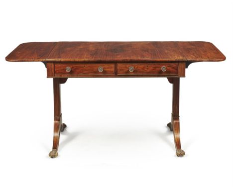 Y A Regency rosewood and brass inlaid sofa table, circa 1815, 71cm high, 149cm wide (when open), 69cm deepCondition Report: M