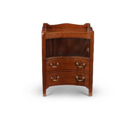 A matched pair of George III mahogany concave fronted bedside commode, circa 1780, with sliding tambour door, the larger 78cm