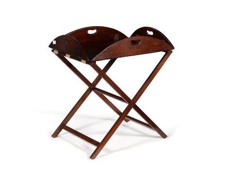 A George III mahogany butler's tray on stand, late 18th century, 72cm high, the tray 100 x 79cm when open Condition Report: M