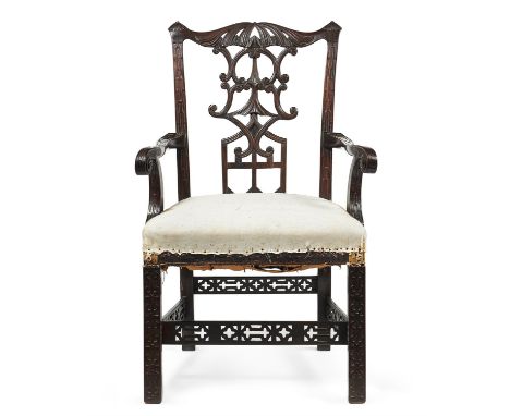 A George III mahogany armchair, circa 1760, in the Chinese Chippendale taste, 104cm high, 69cm wide, 61cm deep overall Condit