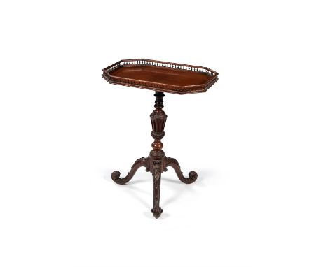 A carved mahogany tripod table, circa 1765 and later, 74cm high, 58cm wide, 42cm deep Condition Report: The top and the base 