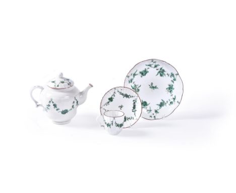 A selection of Bristol porcelain, circa 1775, variously decorated with green swags, within brown bordered rims, comprising: a