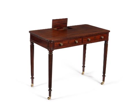 A Regency mahogany 'chamber' table, circa 1815, attributed to Gillows, the hinged compartment to the rear edge of the top enc