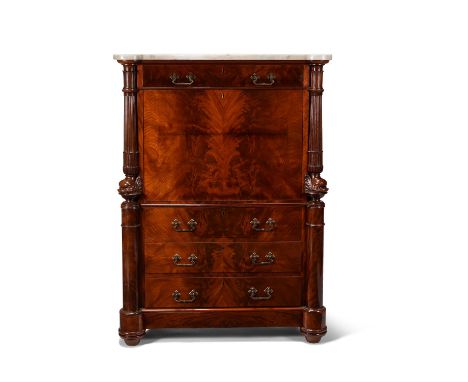 An Italian mahogany escritoire, first quarter 19th century, by Henry Thomas Peters of Genoa, the fall front opening to an arr