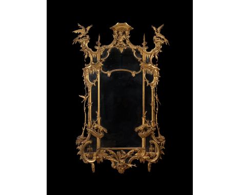 A carved giltwood and gesso wall mirror, in George II style, first half 19th century, in the manner of Thomas Johnson, 205cm 