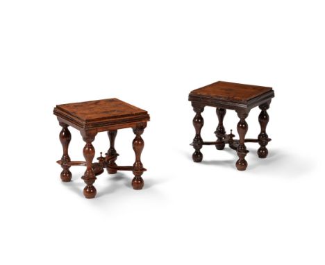 A pair of William III yew stands, late 17th/early 18th century, each approximately 40cm high, the tops 33 x 33cm Provenance: 