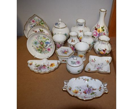 Royal Crown Derby Posies, to include a bottle vase; miniature flared vases;  a lidded trinket box; pin dishes; Aynsley lidded