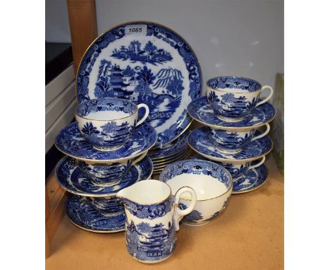 A Royal Worcester willow pattern tea service for six, inc bread plate, cups, saucers, etc