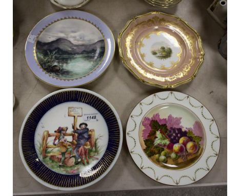 A Wedgwood porcelain plate,  painted with fruit by G. C. Titley, signed, dated 1911;  two Grainger's Worcester plates, painte