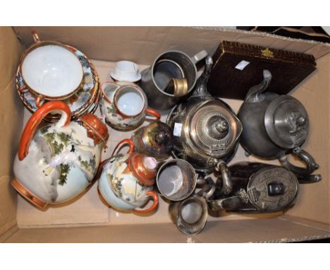 Ceramics and Metal Work - a Japanese eggshell tea service;  an EPBM teapot; other teapots;   pewter mugs;  etc 