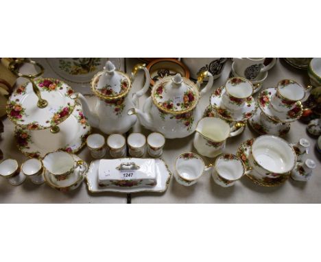 Royal Albert Old Country Roses six place setting dinner/tea service to include tea pot, coffee pot, coffee cans, egg cup, mil