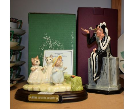 A Carltonware Jester, limited edition, black adn white striped colourway; a Beswick Collectors Tableau Mittens, Tom Kitten an