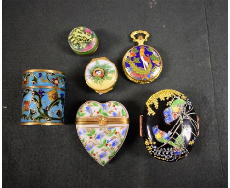 Ceramics - a Limoges painted heart snuff box; a cloisonne enamel lady's pocket watch; tube vase and cover; etc. (6)