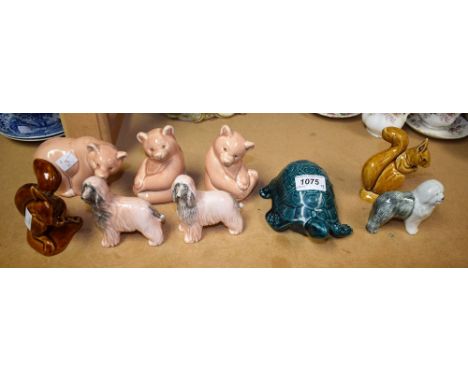 Ceramics - Poole animals glazed in tones of turqoise, brown and naturalistic including squirrels, Afghan hounds, bears, torto