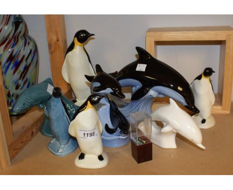 Ceramics - Poole animals glazed in tones of turqoise,white and naturalistic including dolphin, penguin, etc (9)