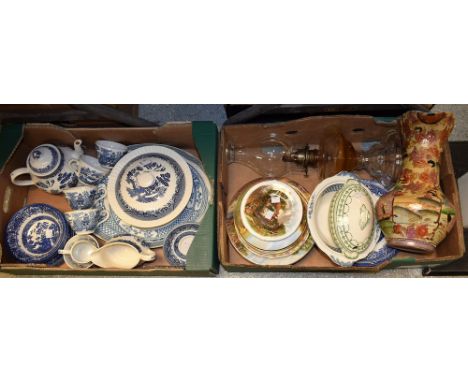 Ceramics and Glass - blue and white tableware including Myott Old Willow, Johnson Bros, etc; collector's plates, oriental jug