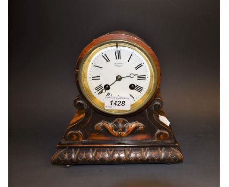 A mantel clock, J W Benson, Ludgate Hill, London, mahogany case, Roman numerals, key and pendulum