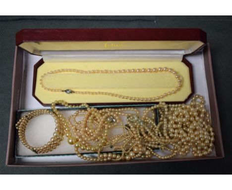 Pearls - a single strand lotus pearl necklace, silver clasp, stamped UKa 925;  others cultured, simulated etc qty