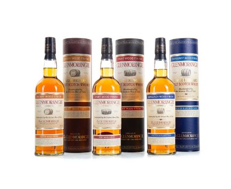 GLENMORANGIE PORT WOOD FINISH, SHERRY WOOD FINISH AND BURGUNDY WOOD FINISH HIGHLAND SINGLE MALT  Famous for their unique stil