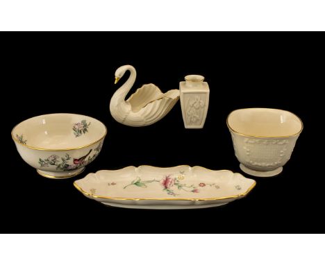 Collection of Lenox China comprising a Canterbury bowl, hand decorated with 24k gold; a round 'Serenade' pattern bowl; a swan