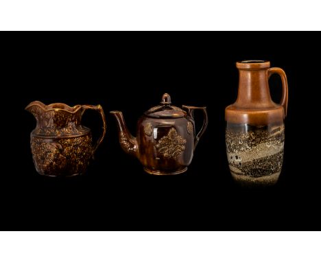 Small Mixed Lot to include a moulded treacle style jug, similar teapot and a West German vase with handle. Various sizes and 