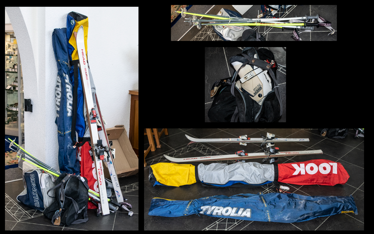 Collection of Skiing Equipment to include four pairs of skis in sizes