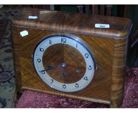 An Art Deco Walnut Cased Mantel Clock