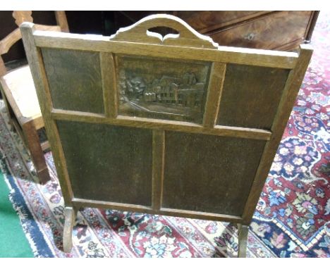An Early 20th Century Oak Panelled Firescreen.