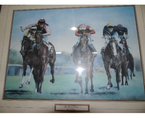 A Coloured Horse Racing Print, 'The Final Furlong', together with a Steam Engine Print (2).
