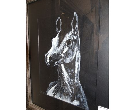 A Pair of Oil Paintings on Canvas by W. Klaja (Poland) Portrait of a Horses Head 27cm x 20cm (2).