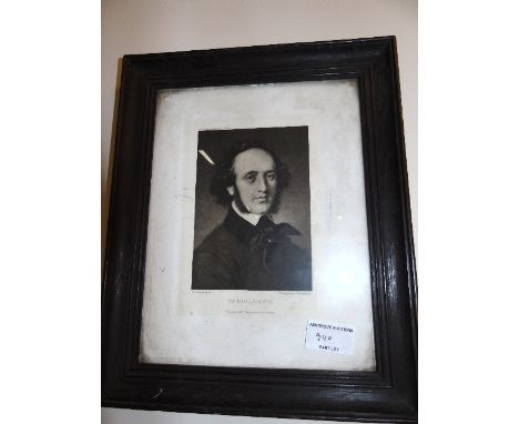 A 19th Century Portrait Engraving of Felix Mendelssohn (1809-1847), after Carl Jaeger  (1833-1887).
