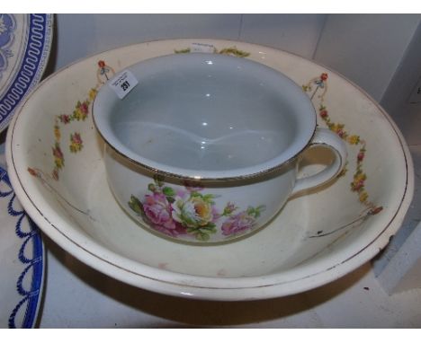 A Large Devon Ware Wash Bowl along with a Ceramic Pot having floral decoration.