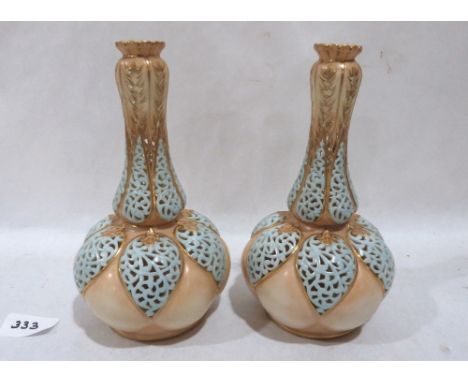 A pair of Locke Worcester reticulated globular vases