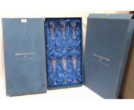 Three boxed sets of Six Royal Worcester wine flutes